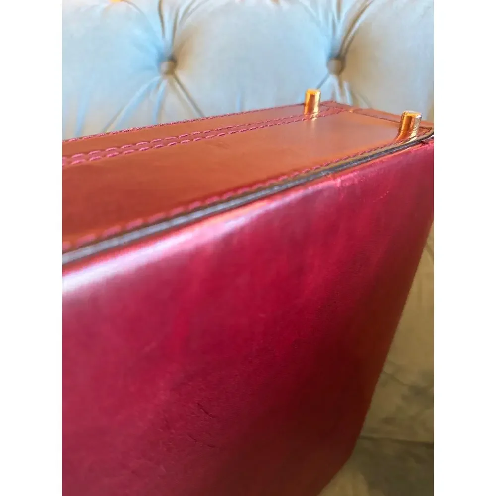 VTG attaché briefcase genuine leather brown burgundy gold tone locks hardware!